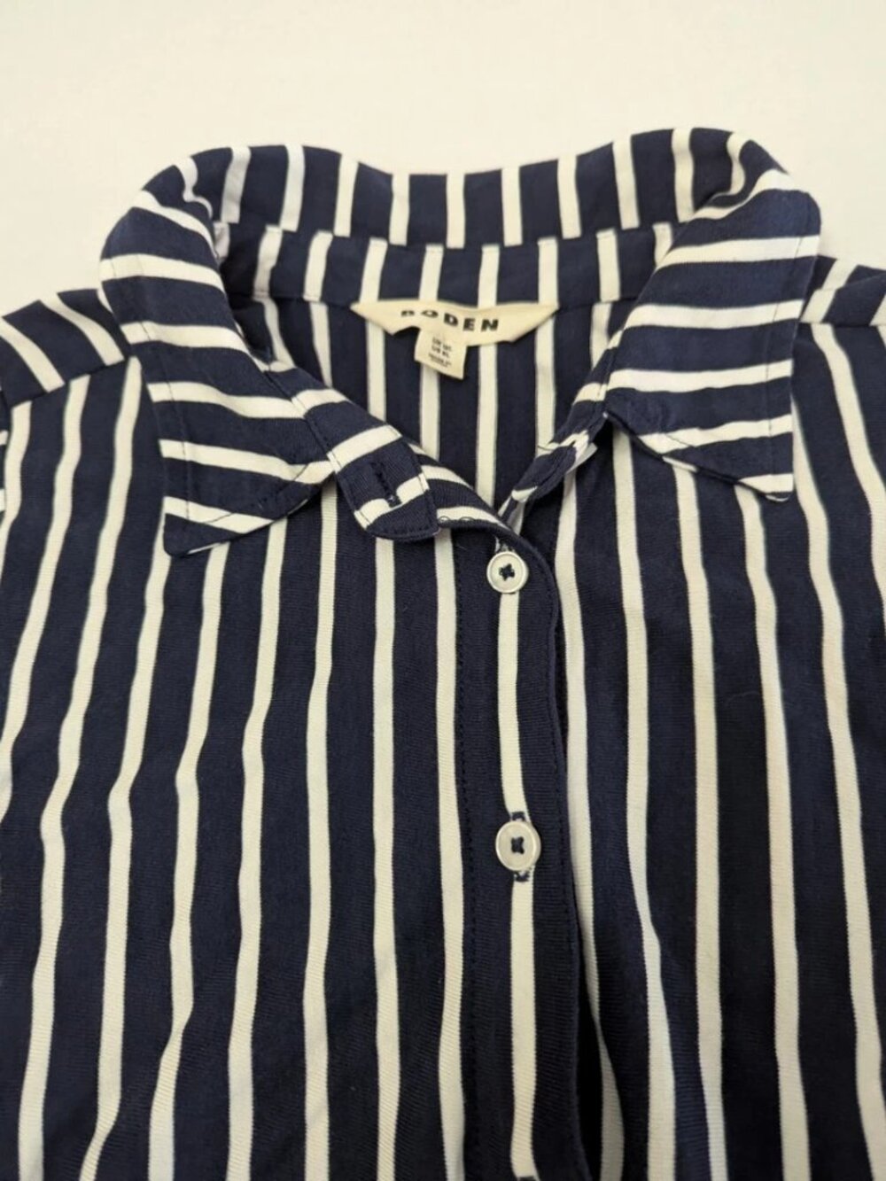 BODEN Marcia Stripe Midi Shirt Dress Navy White Button Up Long Sleeve 8R NWOT - Picture 7 of 14